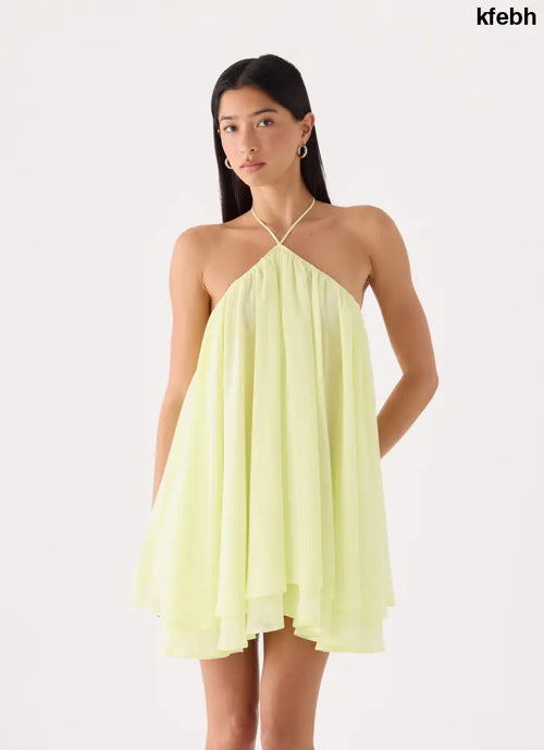 Alicelle Halter Mini Dress - Yellow - Mini Dresses