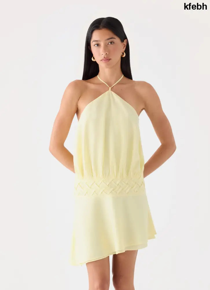 Keep It Secret Crinkle Mini Dress - Baby Yellow - Mini Dresses